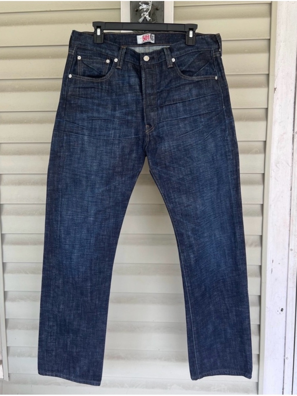 Levis 501 Mens 34x31” Straight Leg Button Fly Denim Jeans Dark Blue EUC